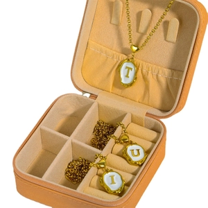 Three 18K gold plated letter necklaces T U I in a leather gift box for women