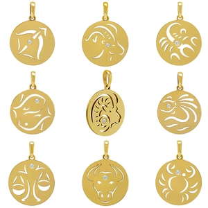 Zodiac Sign Necklace Stainless Steel 18K Gold Plated Hollow Round Pendant Constellation Medallion Jewelry Women