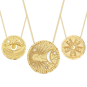 Tarotkaart Hanger Halsketting Goud Verguld Roestvrij Staal Hemels Zon Maan Ster Patroon Retro Boho Dames Sieraden