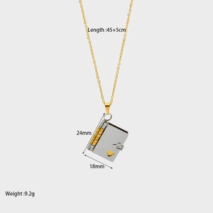 Gold and silver book pendant necklace with heart cutout, 24x18mm locket charm