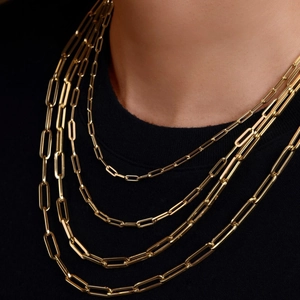 Collier Chaîne Trombone en Acier Inoxydable Minimaliste Plaqué Or 18 Carats Collier à Maillons pour Femmes Hommes Bijoux