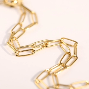 Polished 18k gold plated stainless steel paperclip chain with long rectangular links