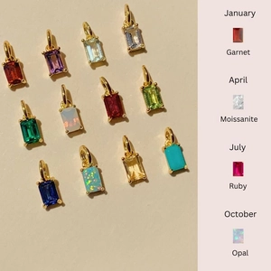 18K Gold Plated Stainless Steel Rectangular Birthstone Necklace For Women Colorful Zirconia Geometric Pendant Choker Jewelry
