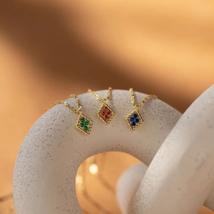 925 Sterling Silver Rhombus Birthstone Necklace For Women Minimalist Geometric Pendant Necklace Fashion Jewelry Anniversary Gift