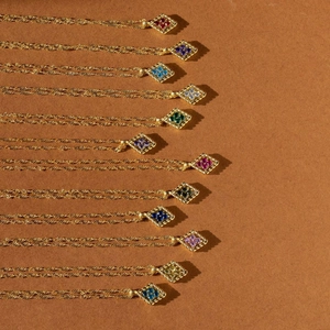 Elegant gold-plated stainless steel necklaces with colorful rhombus zircon pendants