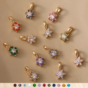 Minimalistische Kupfer Zirkonia Blume Geburtsstein Anhänger Halskette Für Damen 12 Monate Bunter Schmuck Geburtstagsgeschenk