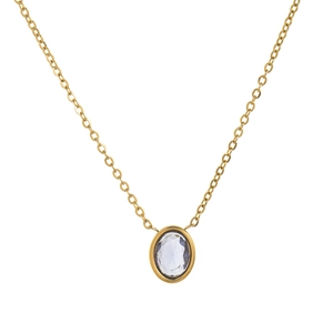 Détail du collier en titane plaqué or 18 carats avec pendentif en zircon violet clair
