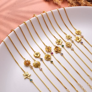 Pulsera Collar Pendientes de Botón Flor de Nacimiento Cobre Chapado en Oro Circonia Floral Regalo de Cumpleaños para Mujer Accesorio