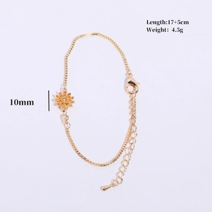 Pulsera de flor de loto dorada con colgante de circón amarillo y cadena ajustable de mujer