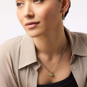 Minimalist 14K gold plated Figaro chain necklace with green aventurine stone pendant