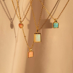 Collana Con Ciondolo A Cuore Oro Rame Bianco Rosa Blu Opale Intarsiato Zircone Moda Gioielli Eleganti Regalo Per Donne