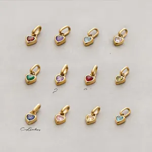 18K gold plated titanium necklace with 12 colorful heart birthstone pendants set