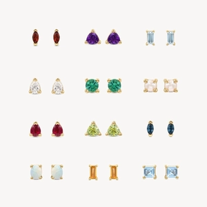 Set of 12 multi-color butterfly cubic zirconia stud earrings in gold plated finish