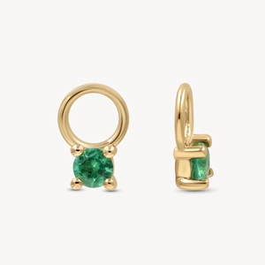 Detail view of 18K gold plated December birthstone pendant with green zircon