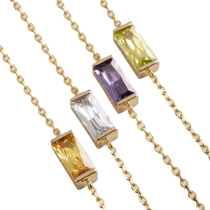 Elegant 18K gold plated bracelet set with colorful square-cut birthstone pendants