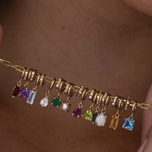 18K Gold Plated Copper Birthstone Pendant For Women Vintage Zirconia Gemstone Necklace Pendant Accessory Daily Jewelry Gift