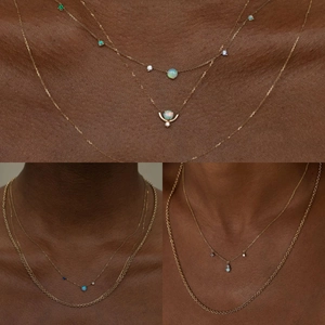 Vintage Stainless Steel Blue Opal Pendant Necklace For Women Layered Gold Plated Water Drop Star Zirconia Bohemian Jewelry