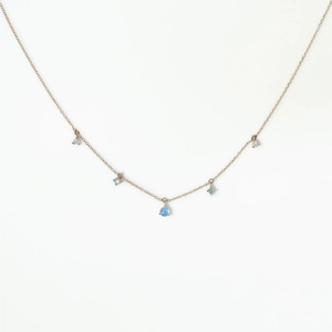 Minimalist double-layered gold-plated titanium necklace with blue opal and zircon pendants
