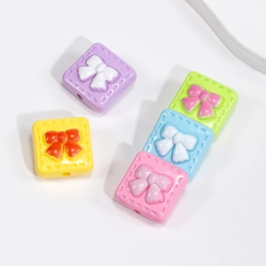 Colorful acrylic square bow beads with stitch texture for DIY jewelry and phone chains