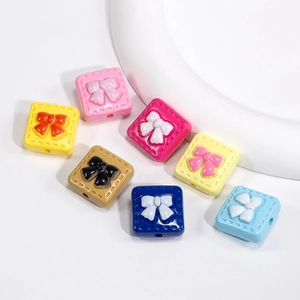 DIY colorful acrylic square beads with 3D bow design for handmade jewelry crafts