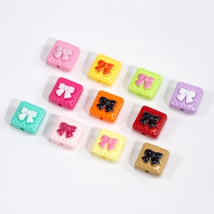 Colorful acrylic square bow beads with center holes for DIY jewelry and keychain making