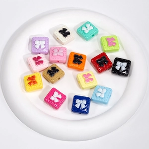 Colorful acrylic square bow-knot spacer beads with through holes for DIY jewelry making