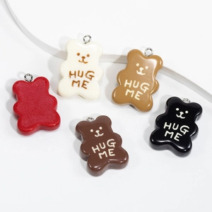 Colorful resin bear charms with Hug Me text for DIY jewelry and phone chain accessories