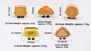 Cute acrylic food pendants showing dimensions and weights for cartoon keychain DIY