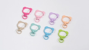 Colorful macaron bear-shaped zinc alloy spring hooks with bows for DIY keychains