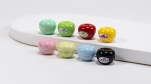 Colorful apple-shaped acrylic beads with glossy finish and cute printed patterns
