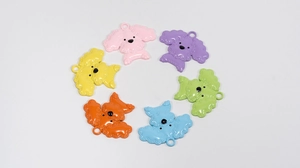 Colorful set of six poodle bag charms in smooth polished alloy for keychains or decor