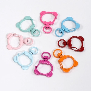 Cute Bear Head Panda Shape Alloy Lobster Clasp Spring Buckle With Swivel Ring Painted Candy Color For DIY Keychain Making Jewelry Accessories