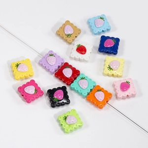 Cute Acrylic Strawberry Fruit Biscuit Beads For DIY Jewelry Making Keychain Accessories Cartoon Square Shaped Spacer Beads