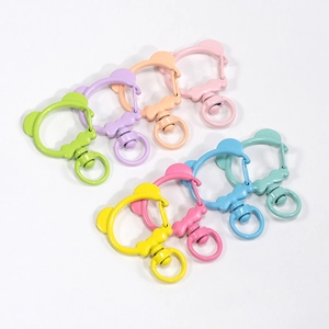 Colorful bear shaped metal lobster clasps for DIY keychains in macaron colors