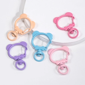 Colorful bear shaped metal spring clasps and rotatable keychains for DIY jewelry making
