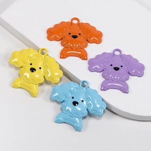 Cute enamel poodle head charms in bright orange, yellow, purple, and blue for keychains
