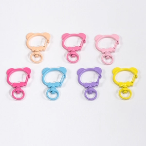 Colorful bear-shaped alloy spring clasp keychains for DIY jewelry making accessories