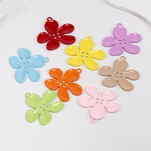 Colorful five-petal flower charms with 4 holes for DIY necklaces and bag accessories