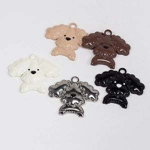 Cartoon poodle dog charms in five colors for bags and keychains with metallic finish