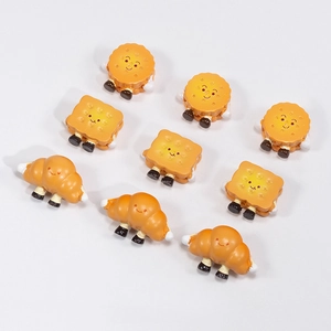 Cute acrylic cartoon biscuit and croissant charms with smiley faces for DIY keychains