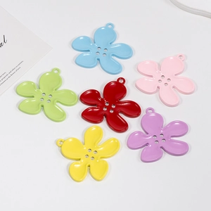 Set of six colorful five-petal flower alloy pendants for DIY jewelry and bag charms