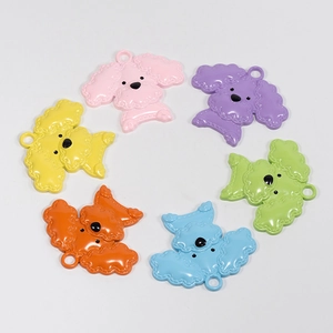 Colorful set of six poodle pendants in pink purple yellow green orange and blue enamel finish