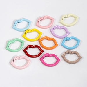 Colorful lip-shaped alloy spring ring hooks for DIY keychains and bag accessories