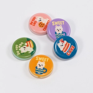 Set of 5 colorful cartoon puppy pins including cookie and coffee theme designs