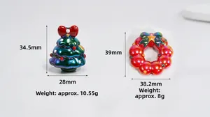 Detailed size chart for Christmas tree and wreath charms with dimensions and weight specs