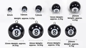 Größentabelle für schwarze Billard-Acht-Kugeln und Anhänger von 8 mm bis 35 mm