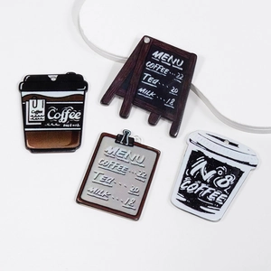 Ciondoli e charms per menu caffè in acrilico nero per accessori di portachiavi fai-da-te