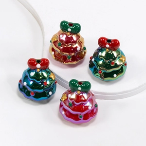 Glossy Christmas tree resin beads with bow tie for DIY jewelry making and craft decor