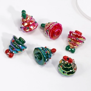 Laser rainbow Christmas tree beads with metallic finish for DIY jewelry and crafts