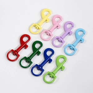 Set of eight colorful swivel snap hooks in painted alloy metal for keychains and accessories